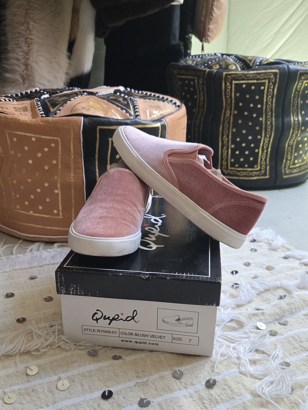 Qupid Blush Velvet Slip-On Sneakers — Women’s Casual Shoes
